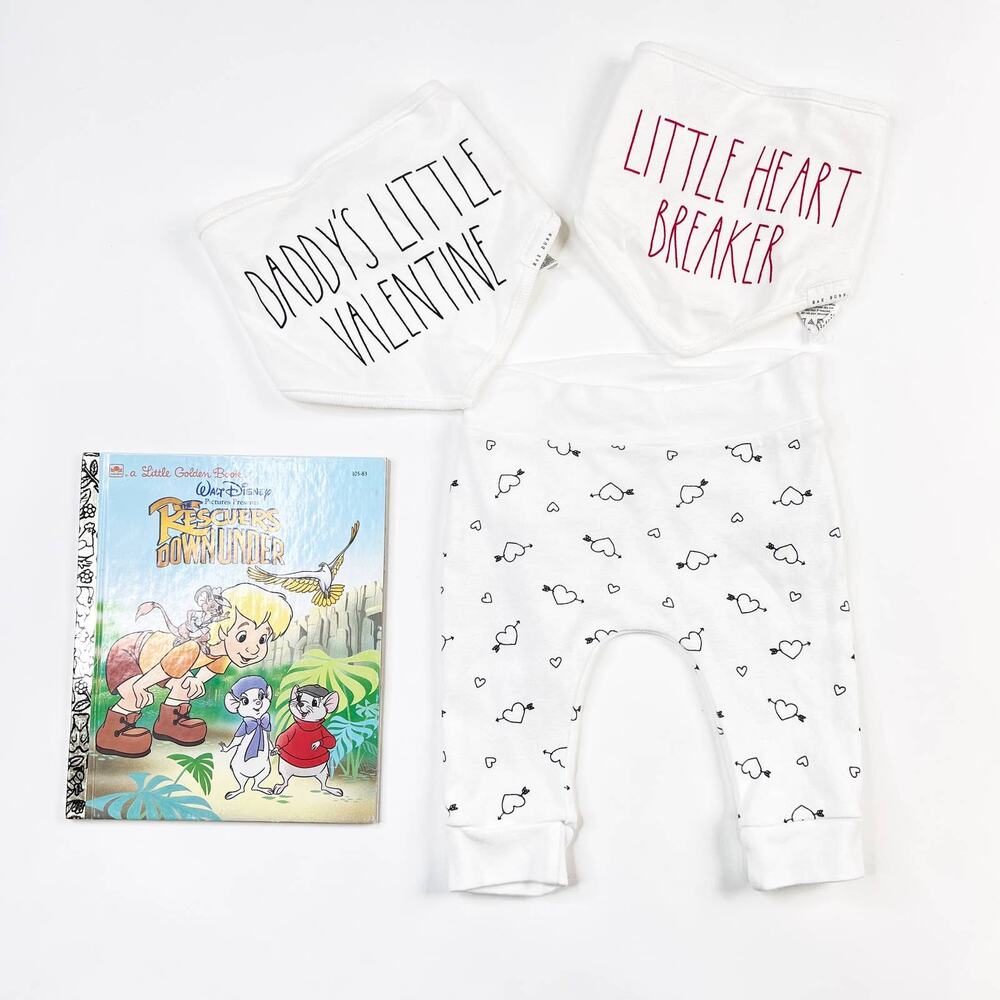 Rae Dunn Baby bundle drool bib x2 and heart pants Size 0-3 months